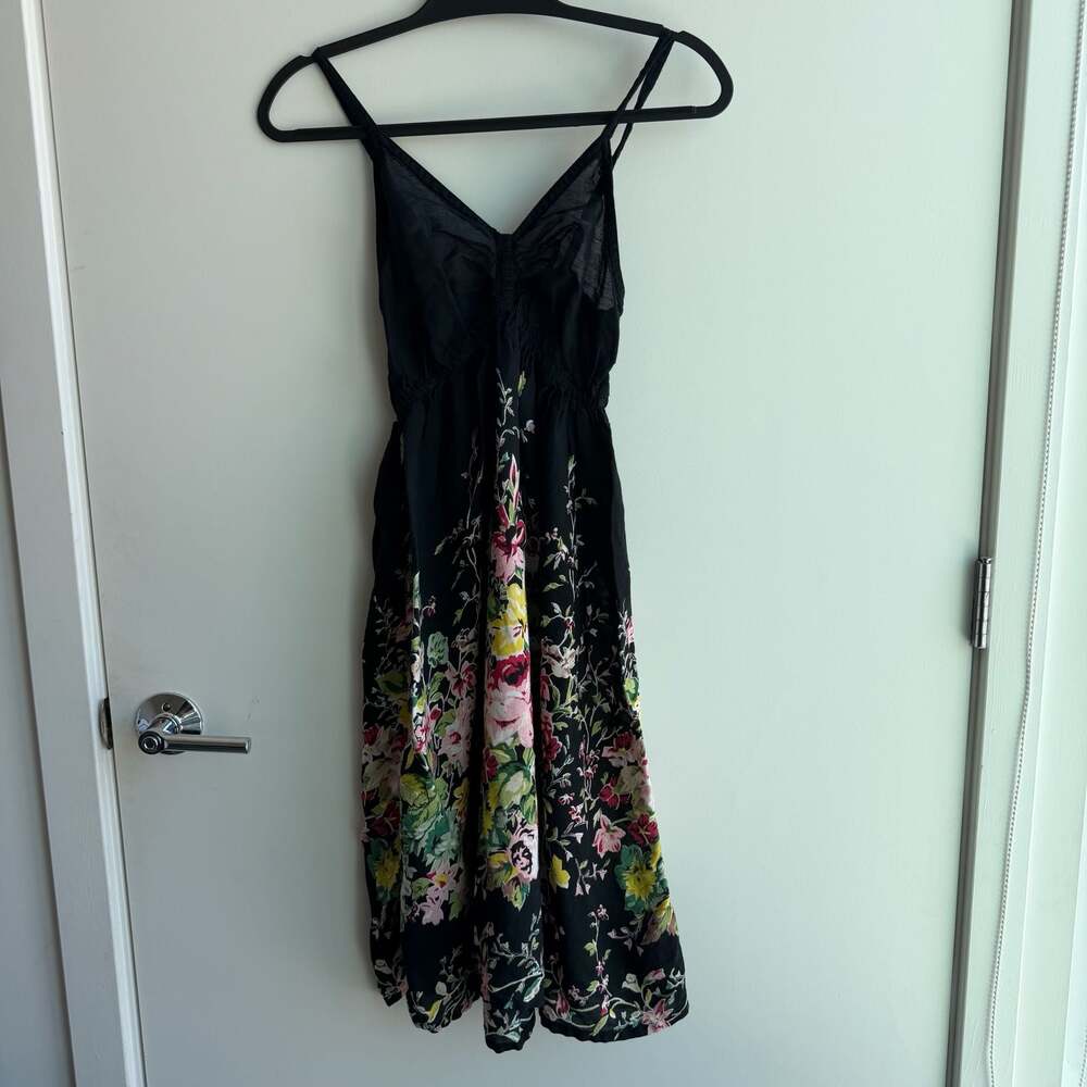 CYN by Cynthia Mehra Black Floral Spaghetti Strap Dress Size S/M